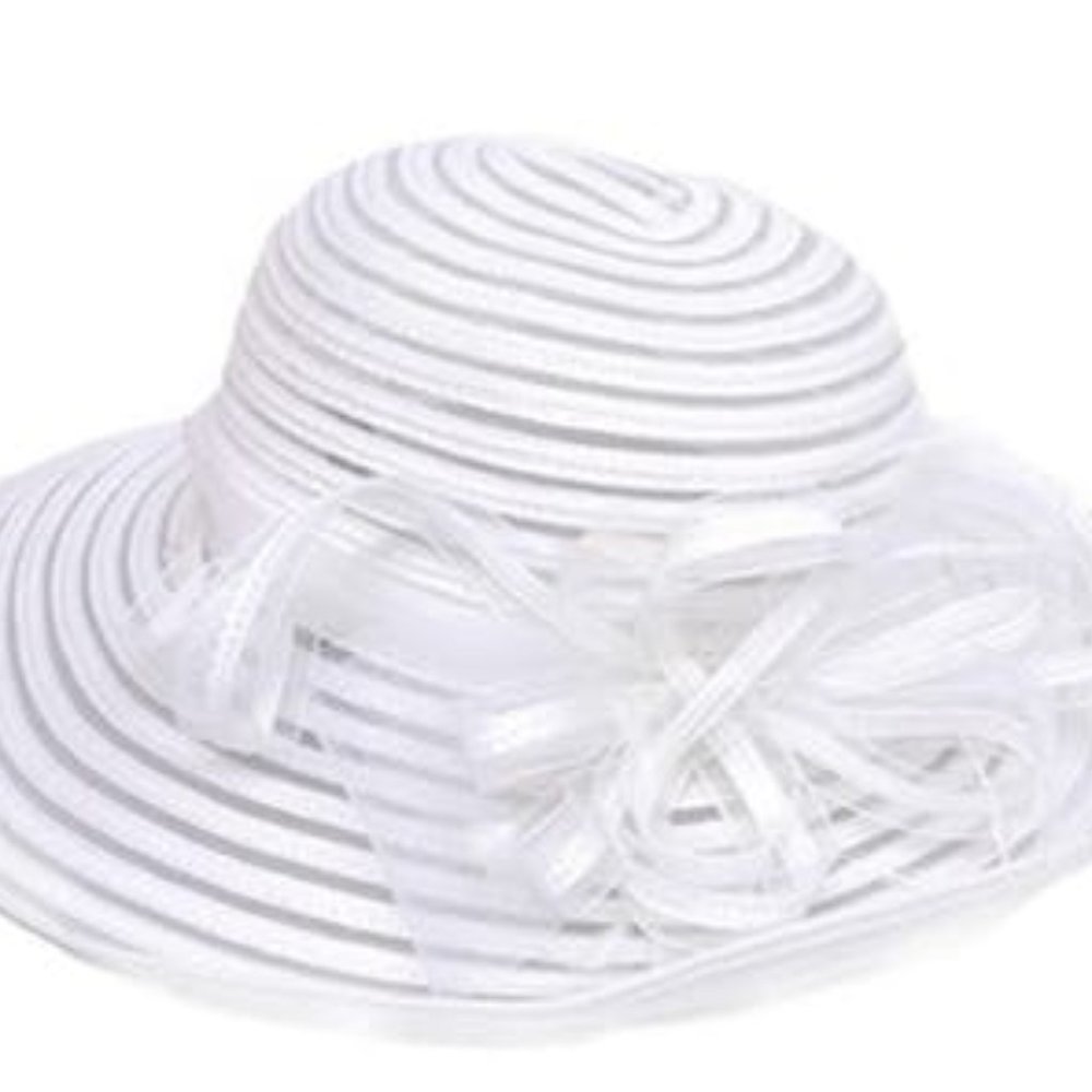 Josette Womens Church Micro Brim Organza Cloche Sun Dressy Hat White